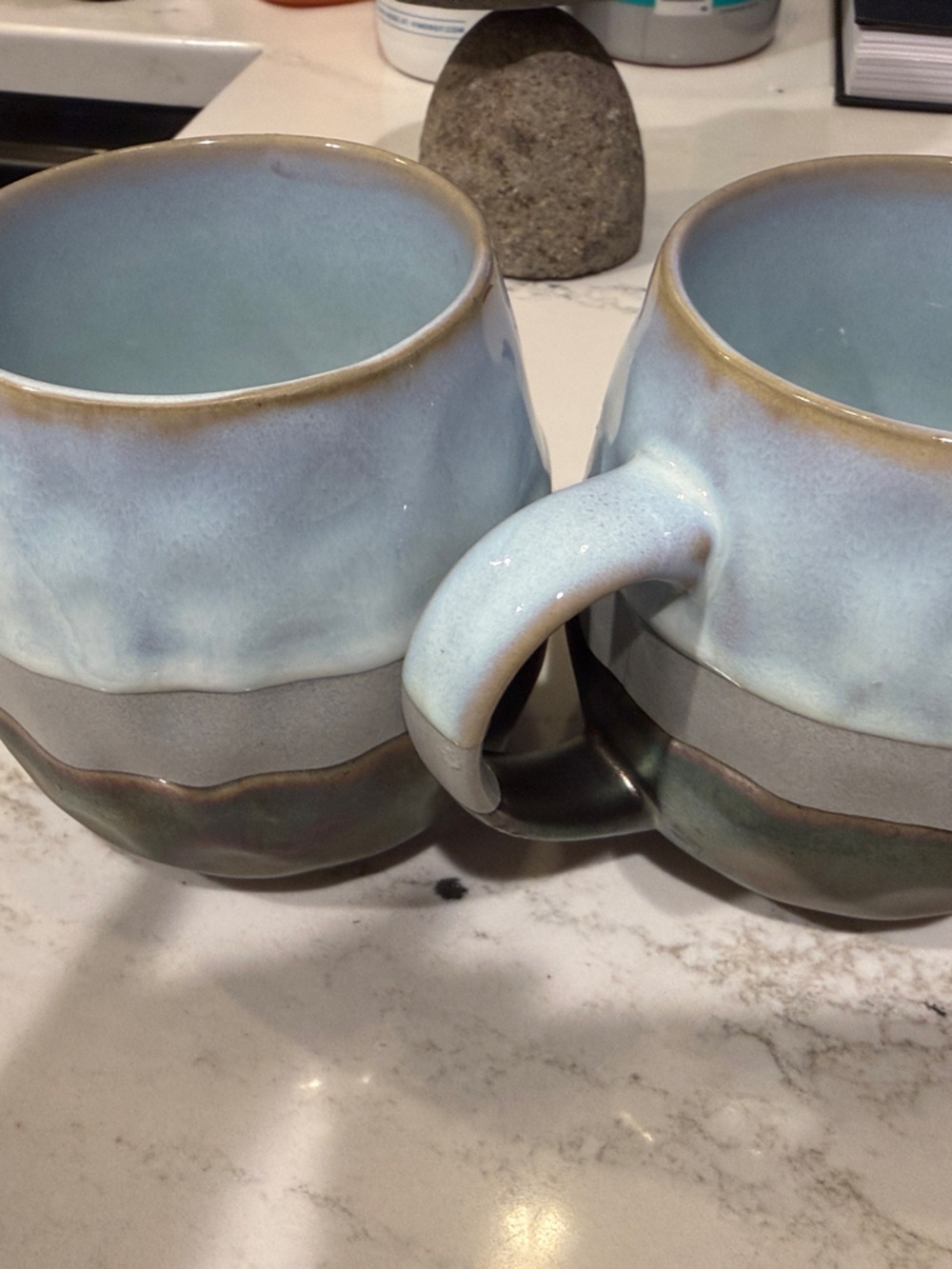 Handmade Ceramic Mugs in Seafoam Blue and Matte Gray - Set of 2 La Rachelle